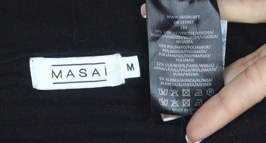Brand and care label for Masai Women’s Black M Wrap Cardigan V-Neck Viscose Wool Knit