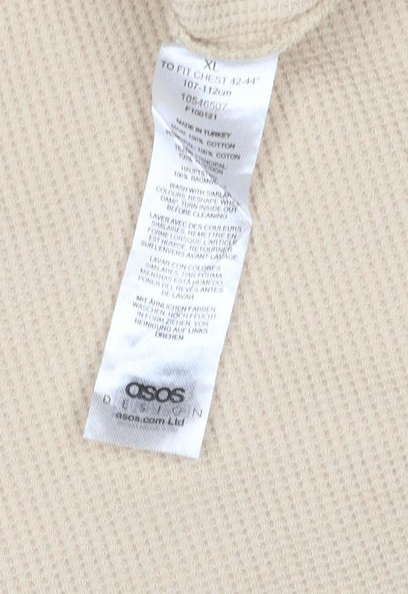 Brand and care label for ASOS Men’s Beige XL Waffle Knit Mock Neck Pullover Sweatshirt
