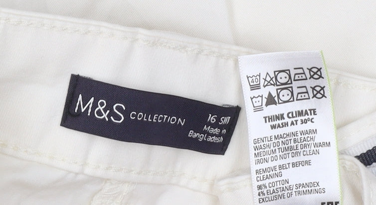 Marks and Spencer Women Ivory UK 16 Slim Wide-Leg Belted Trousers