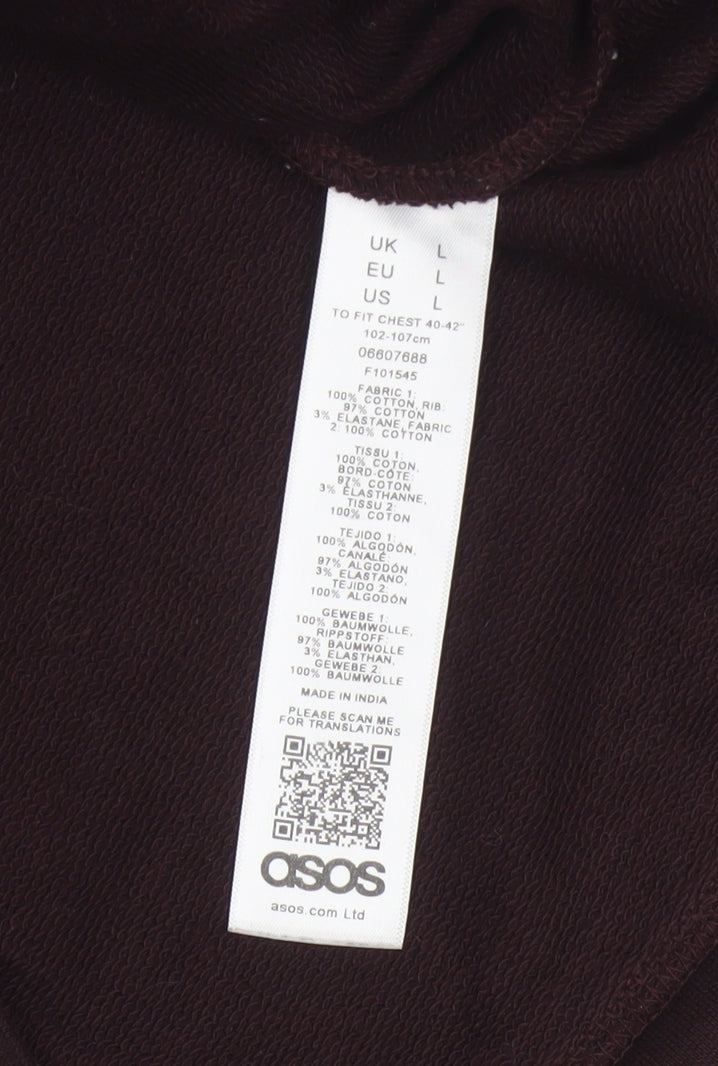Brand and care label for ASOS Men Brown L Pullover Crew Neck Cotton Sweatshirt