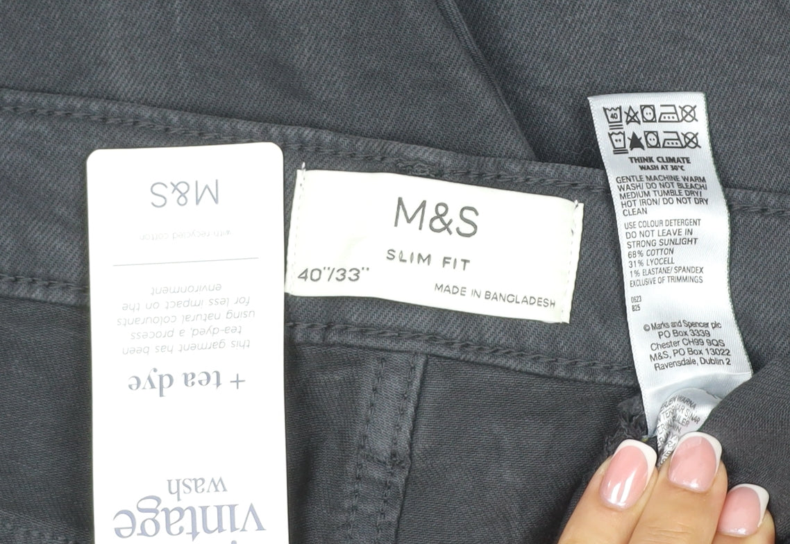 Marks & Spencer Men’s Black Slim Fit 40/33 Stretch 5 Pocket Trousers