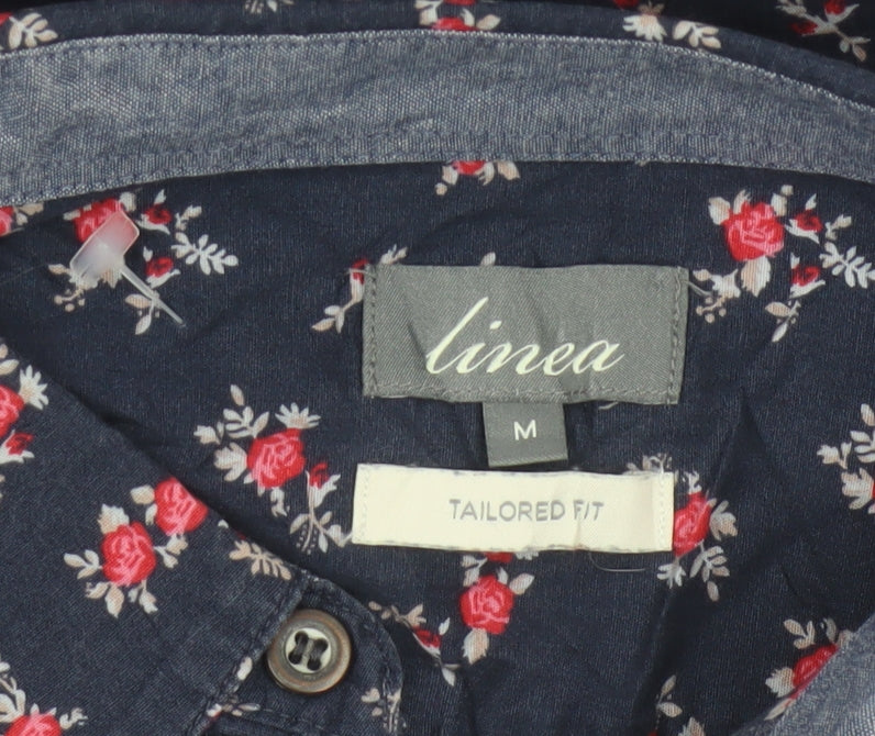 Additional view of linea Women’s Blue Floral Cotton Tailored Fit Button-Up Shirt M