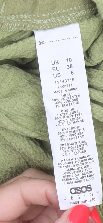 Brand and care label for ASOS DESIGN Women Green UK 10 Flared Drawstring Trousers
