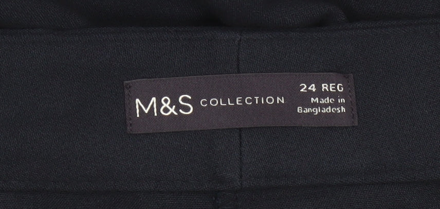 Marks & Spencer Women’s Navy Blue Size 24 Regular Wide Leg Belted Dress Trousers