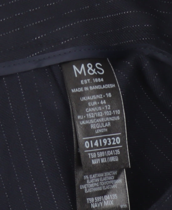M&S Women Blue Pinstripe UK 16 Straight Tailored Work Trousers