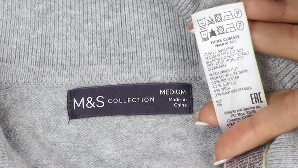 Marks & Spencer Women Grey M Roll Neck Knit Pullover Jumper