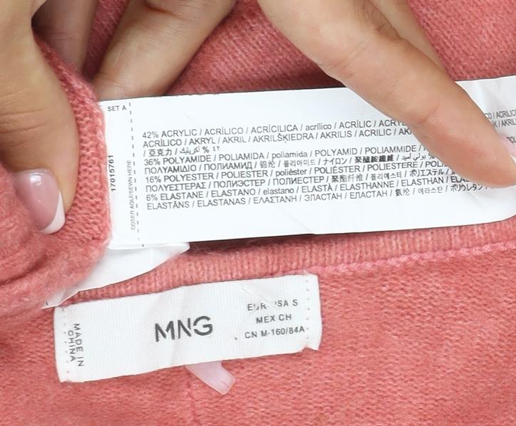 Mango Women’s Pink Size S V-Neck Long Sleeve Knit Pullover Jumper