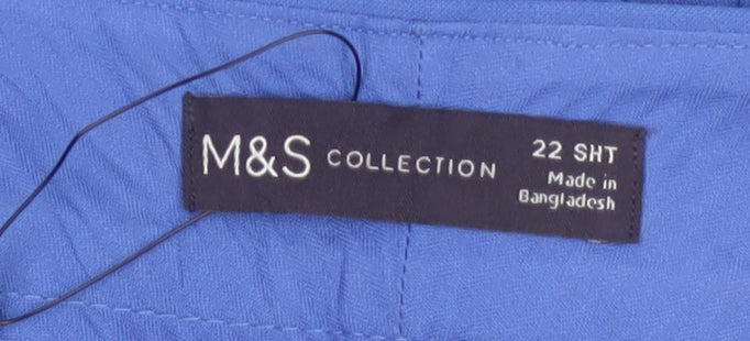 Marks & Spencer Women Blue UK 22 Short High Rise Straight Trousers