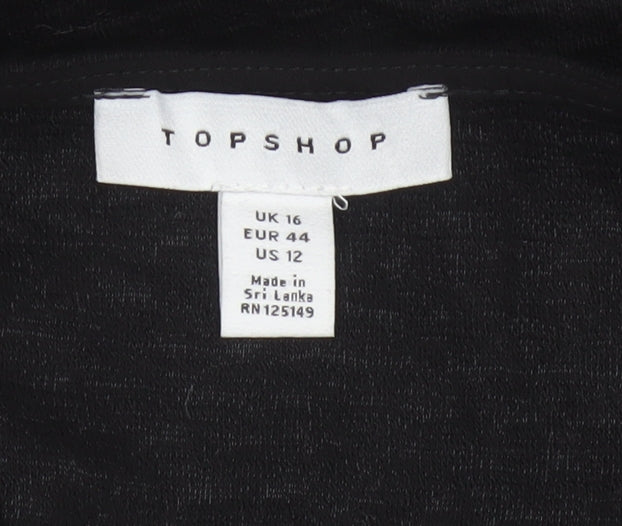 Topshop Women Black UK 16 Fit & Flare Puff Sleeve Lace-Up Dress