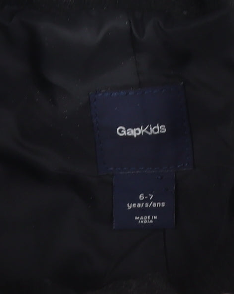 Brand and care label for Gap Kids boys’ black 6-7 years pea coat double-breasted wool blend