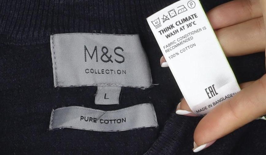 Marks & Spencer Men's Black L 1/4 Zip Cotton Knit Sweatshirt