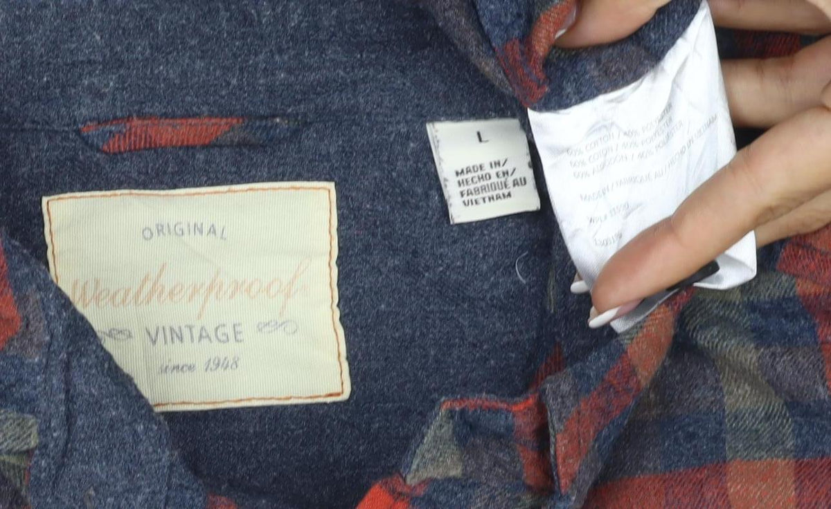 Brand and care label for Weatherproof Vintage Men's Multicoloured L Plaid Flannel Button-Up Shirt