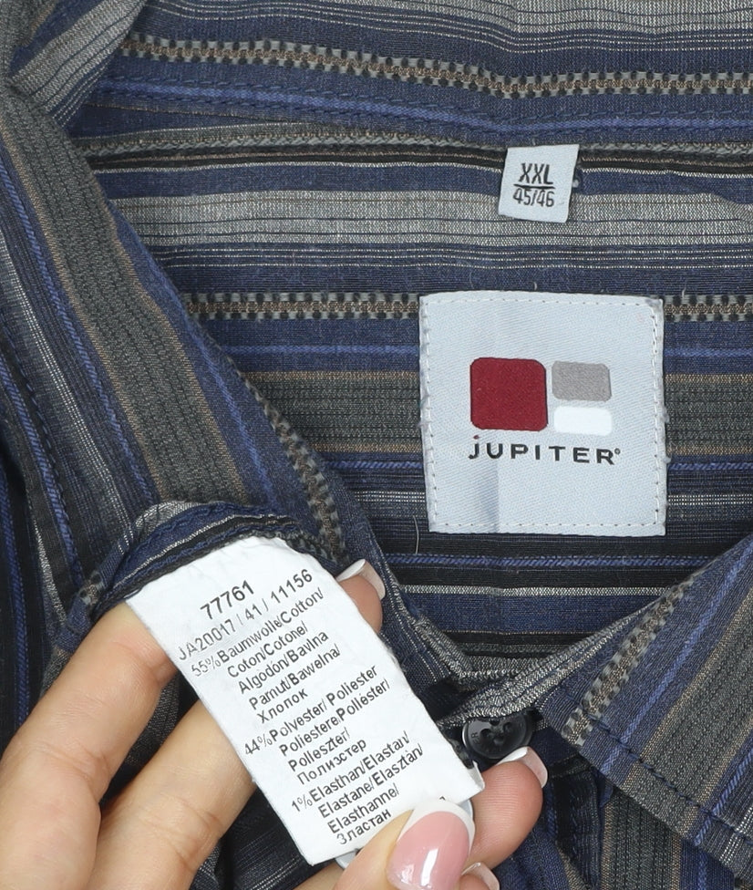 Jupiter Men Blue Striped XXL Cotton Blend Long Sleeve Button-Up Shirt