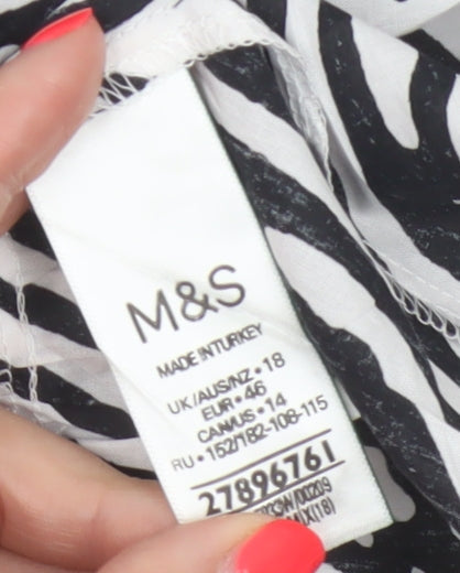 Marks & Spencer Women Black White UK 18 Zebra Print Cotton Ruffle Camisole