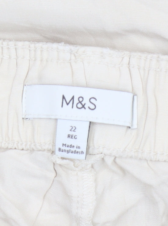 Marks & Spencer Women Ivory UK 22 Cargo Linen Blend Trousers