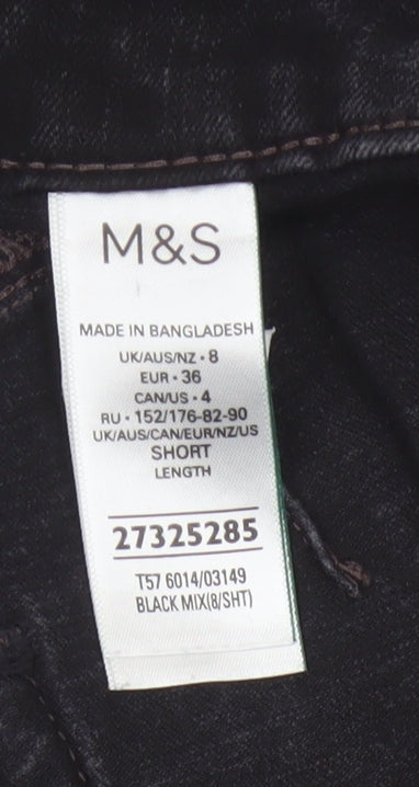 Marks & Spencer Women Black UK 8 Short Bootcut Stretch Magic Shaping Jeans