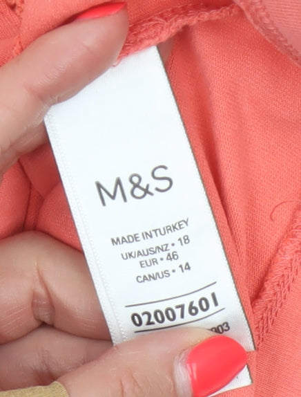 Marks & Spencer Women Orange UK 18 Cotton Crochet Cap Sleeve Top