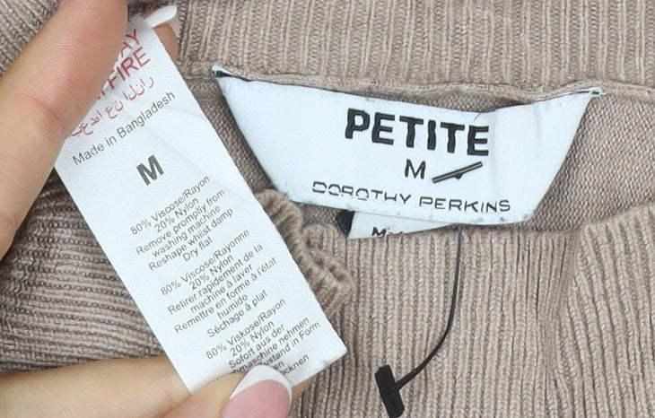 Brand and care label for Dorothy Perkins Women Beige Petite UK 12 Mock Neck Viscose Jumper