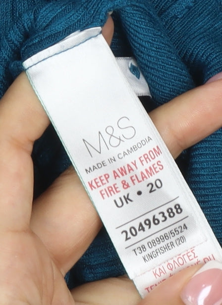 Marks & Spencer Women’s Blue UK 20 Rib Knit Long Sleeve Tunic Jumper