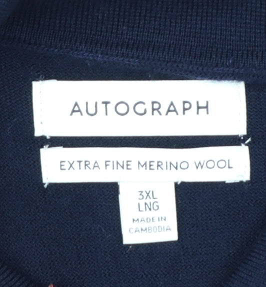 Brand and care label for Autograph Men's Navy 3XL Merino Wool Short Sleeve Henley Jumper