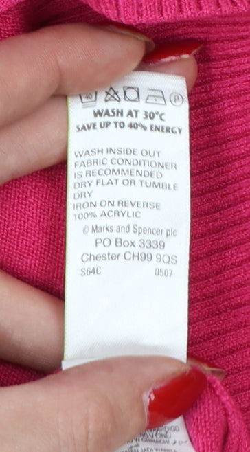 Marks & Spencer Women Pink UK 16 V-Neck Knit Pullover Jumper