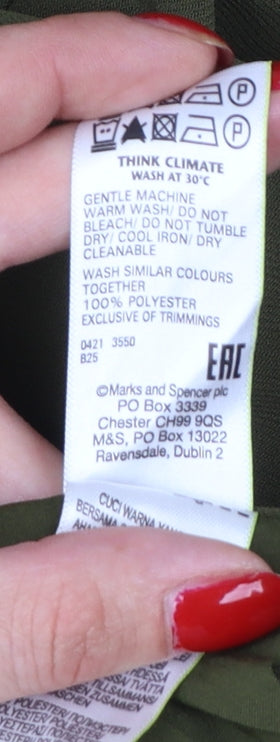 Marks & Spencer Women Green UK 18 Regular Wide-Leg Drawstring Trousers