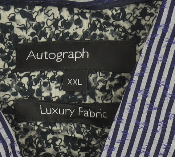 Additional view of Autograph Men Blue Striped Floral Cotton Shirt 2XL Long Sleeve