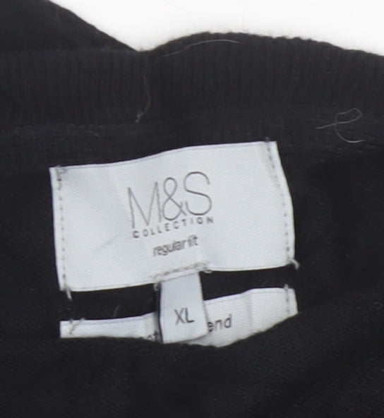 Marks & Spencer Men Black XL V-Neck Regular Fit Pullover Jumper