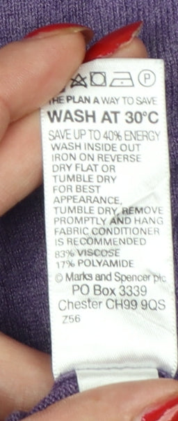 Marks & Spencer Women Purple UK 12 Henley V-Neck Ruffle Knit Jumper