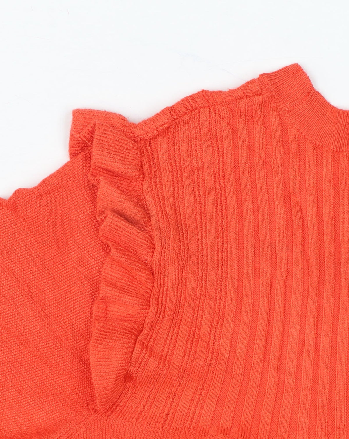 Marks & Spencer Women Orange UK 16 Ribbed Ruffle Short Sleeve Jumper