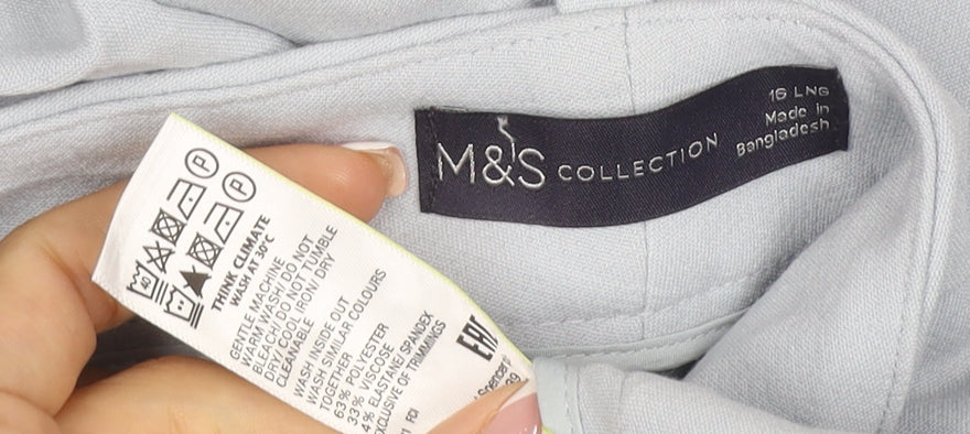 Marks & Spencer Women Blue Size 16 Tall Tailored Straight Leg Dress Trousers