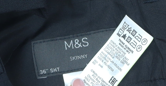 Marks & Spencer Men’s Black 36in Skinny Flat Front Dress Trousers Smart Workwear
