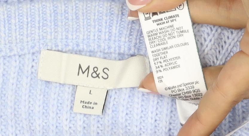 Marks & Spencer Women Blue L Ribbed Crew Neck Knit Jumper