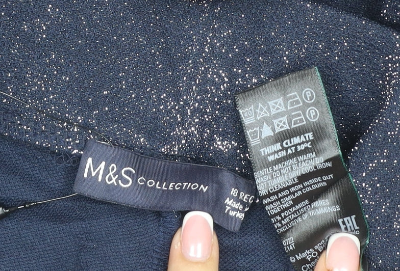 Marks & Spencer Women Black Glitter High Rise Wide-Leg Trousers UK 18