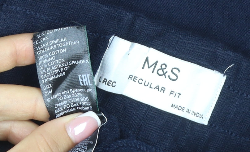 Marks & Spencer Men Blue L Regular Fit Cotton Jogger Sweatpants
