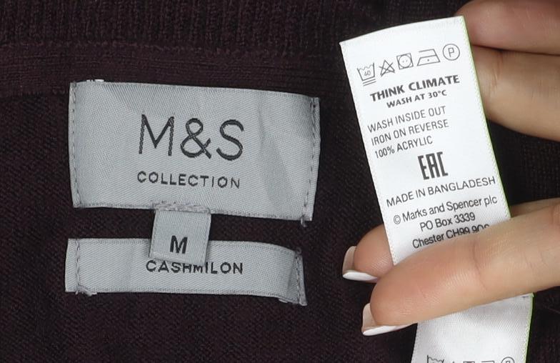 Marks & Spencer Men Brown M V-Neck Cashmilon Acrylic Knit Pullover Jumper