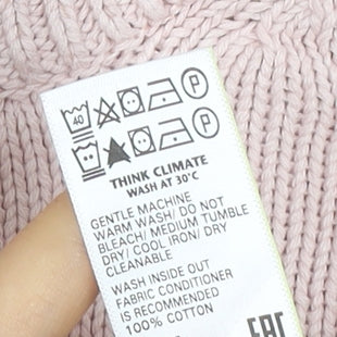 Marks & Spencer Women Pink S Cable Knit Mock Neck Jumper