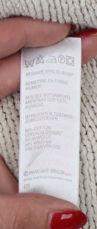 Marks & Spencer Women Beige UK 12 Boat Neck Cotton Knit Jumper