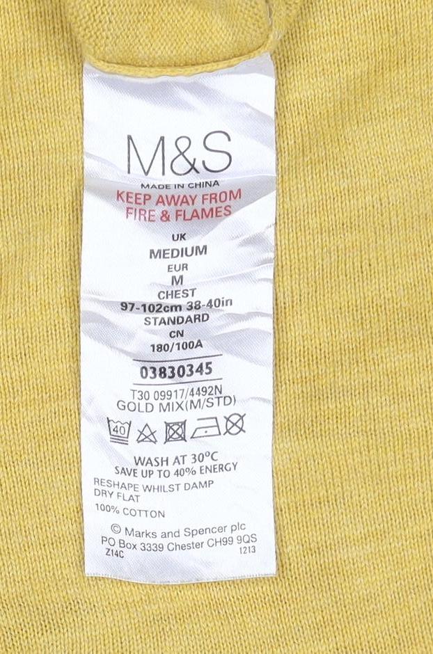 Marks & Spencer Men Yellow M Cotton Crew Neck Lightweight Pullover Jumper