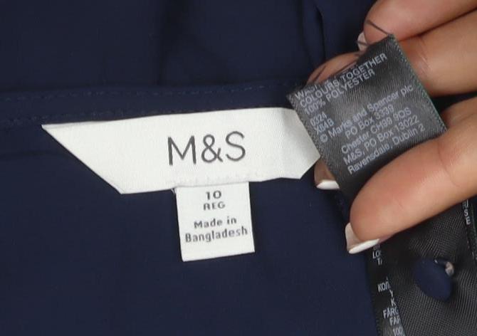 Marks & Spencer Women Blue Size 10 V-Neck Puff Sleeve Blouse