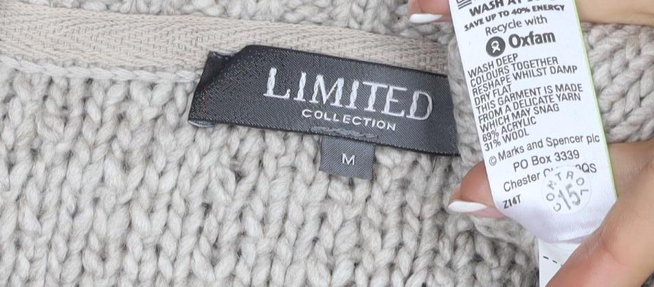 Marks & Spencer Women Beige M Chunky Knit Wool Blend Jumper