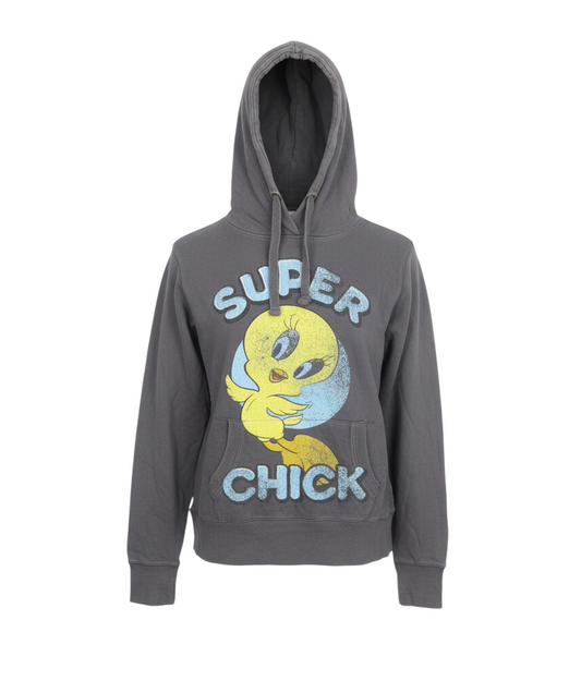 Tweety Women's Grey Pullover Hoodie Size S Cartoon Print