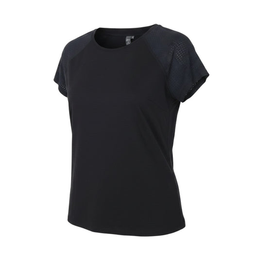 Prewornwholesale purple cropped slim fit active T-shirt with short sleeves and a high neckline.