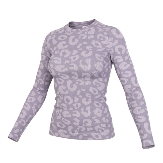 Prewornwholesale purple cropped slim fit active T-shirt with short sleeves and a high neckline.