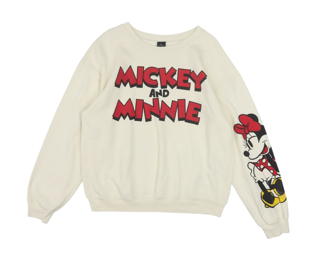 Disney Girls Beige Mickey and Minnie Sweatshirt L 11-13 Years Pullover