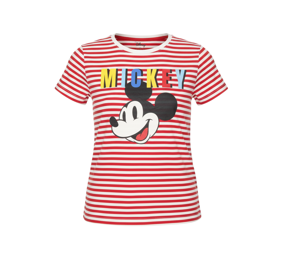 Disney Womens Red Striped Mickey Mouse Cotton T-Shirt Size M