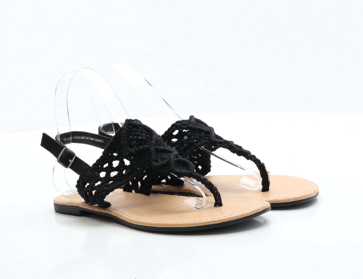 Primark Womens Black  Polyester Thong Flat 5 38