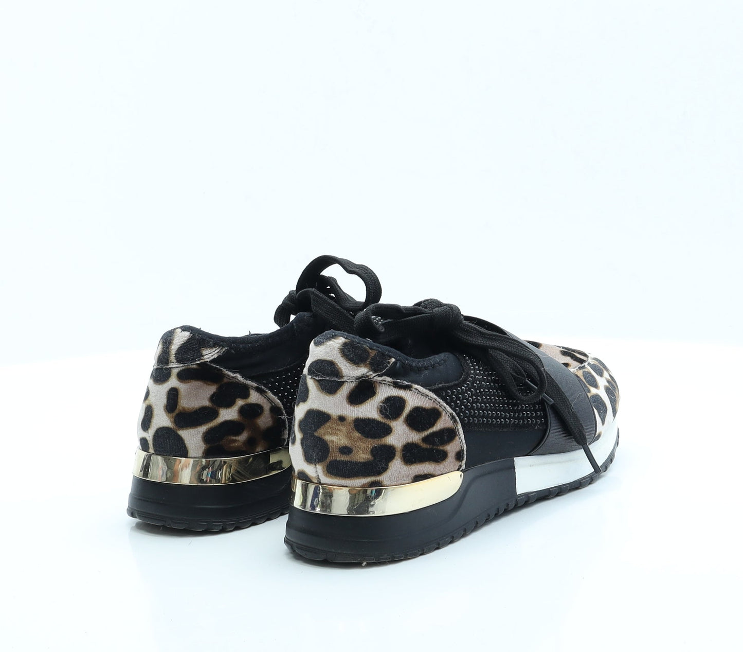 Preworn Womens Black Animal Print Polyester Trainer Casual 3.5 36