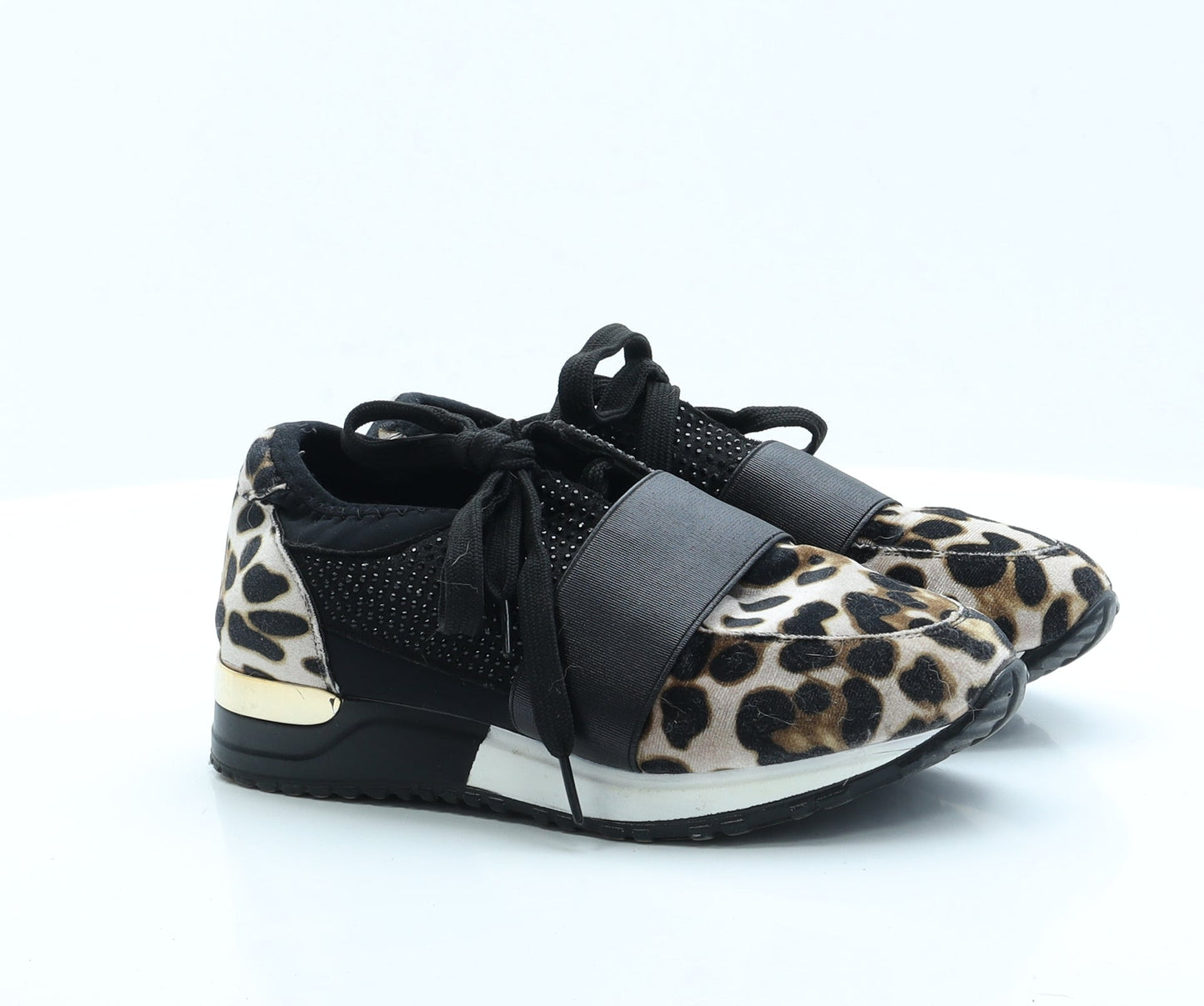 Preworn Womens Black Animal Print Polyester Trainer Casual 3.5 36