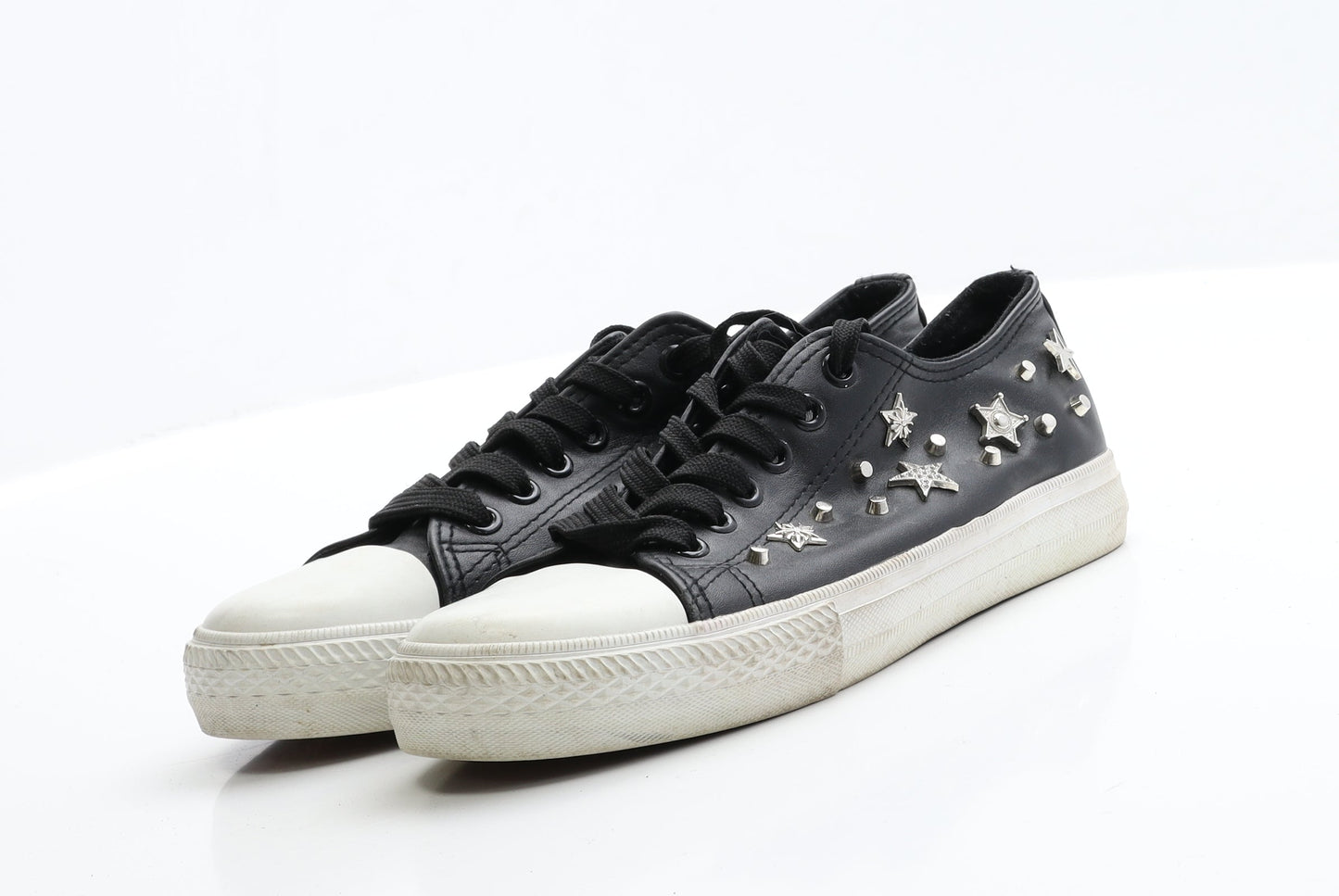 Preworn Girls Black  Polyester Trainer Flat 4 EUR 37  - Star Detail